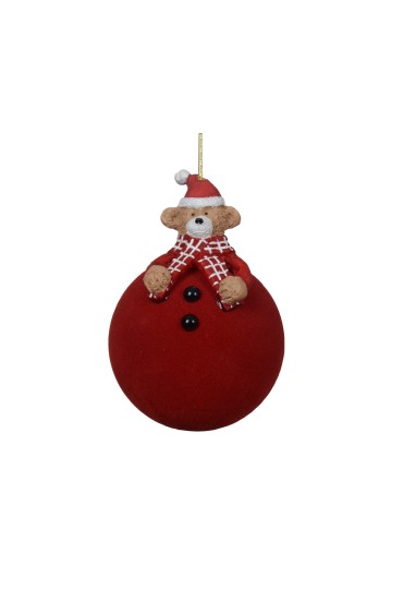 Bola Navidad Roja Con Oso 8Cm