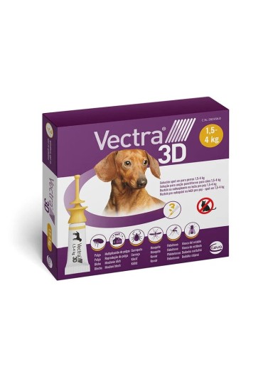 PACK 3 PIPETAS ANTIPARASITAARIO VECTRA 3D  1,5 A 4 KG