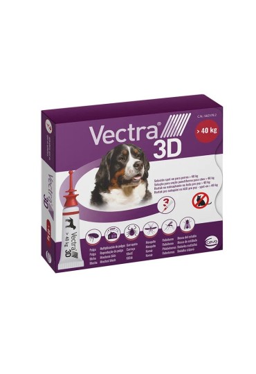 PACK 3 PIPETAS ANTIPARASITARIAS VECTRA 3D PERROS mas 40 KG